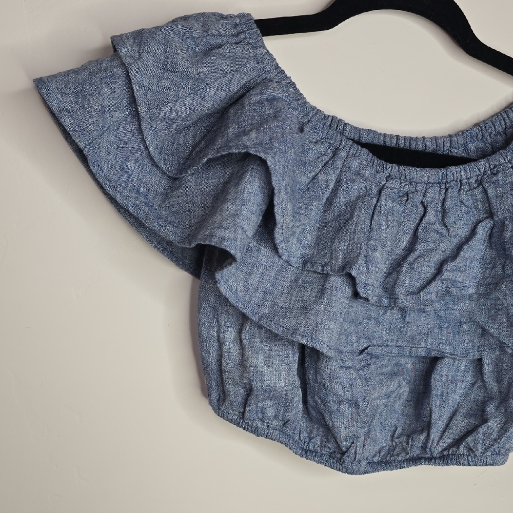 Express Blue Ruffled Crop Blouse - Picture 5 of 8